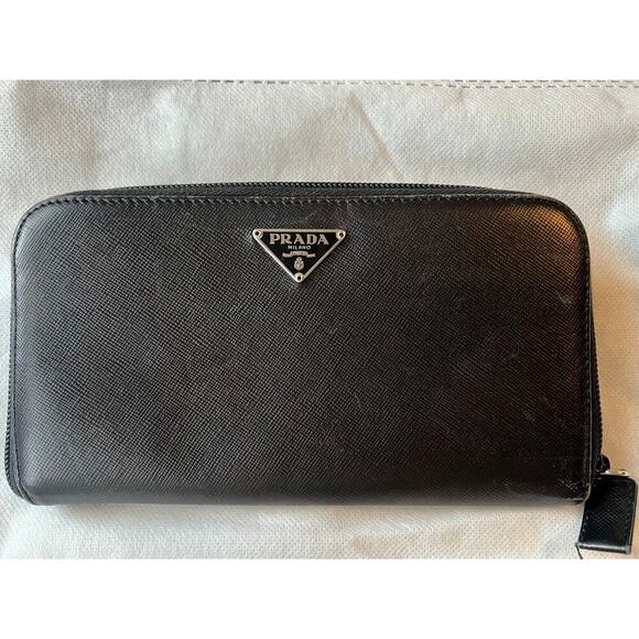 Prada Leather Zip Around Wallet Black - Picture 1 of 14